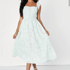 Lulus sage green burnout ruched tie strap midi dress